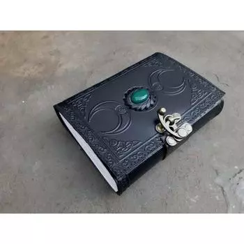 Кожаный журнал ручной работы с тройной луной и солнечной энергией, с тиснением на одном камне, ведьмовское ремесло 7 x 5 in чёрный