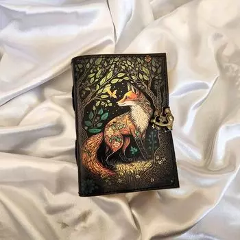 Кожаный журнал с принтом лисы, Блокнот, скетчбук, Кожаный дневник, Записная книжка, Журнал для записей, Журнал снов, Свадебный подарок 7 x 5 in