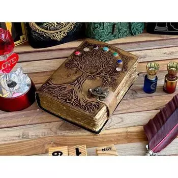 Кожаный журнал с семью камнями Древо жизни блокнот пустой альбом для рисования дорожный блокнот неровный край pepar с 7 камнями для мужчин и женщин лучший подарок
