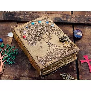Кожаный журнал с семью камнями Древо жизни блокнот пустой альбом для рисования дорожный блокнот неровный край pepar с 7 камнями для мужчин и женщин лучший подарок 7 x 5 in