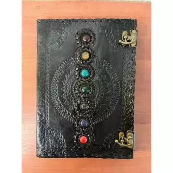 Кожаный журнал Seven Stone Chakra Notebook Чистый переплет Бумаги Книга Теней 10 x 13 in чёрный