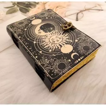 Кожаный журнал «Солнце и Луна», Скетчбук, Кожаный дневник, Блокнот, Свадебный подарок, Дневник сновидений, Свадебная книга пожеланий, Персонализированный подарок. 7 x 5 in