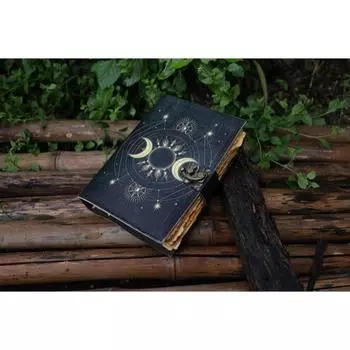 Кожаный журнал Солнце Луна для мужчин и женщин, антикварный, ручной работы, с винтажной бумагой с неровным краем, дорожный скетчбук, книга для стихов. ( 100 страниц ) 7 x 5 in чёрный