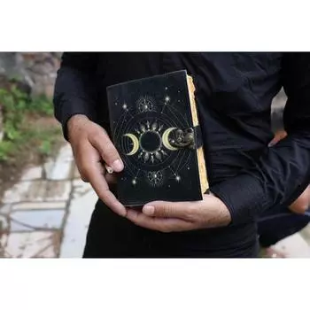 Кожаный журнал Солнце Луна для мужчин и женщин, антикварный, ручной работы, с винтажной бумагой с неровным краем, дорожный скетчбук, книга для стихов. ( 100 страниц ) 7 x 5 in чёрный
