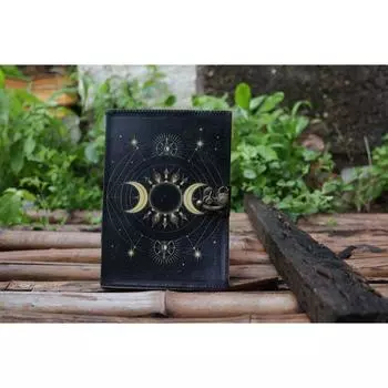Кожаный журнал Солнце Луна для мужчин и женщин, антикварный, ручной работы, с винтажной бумагой с неровным краем, дорожный скетчбук, книга для стихов. ( 100 страниц ) 7 x 5 in чёрный