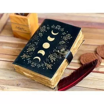 Кожаный журнал Солнце Луна Для мужчин женщин 200 страниц состаренной бумаги ручной работы с деклем Кожаный дорожный альбом для эскизов для мужчин женщин 7 x 5 in