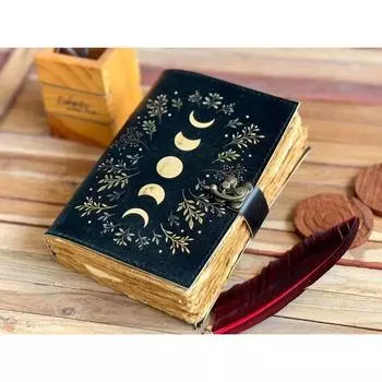 Кожаный журнал Солнце Луна Для мужчин женщин 200 страниц состаренной бумаги ручной работы с деклем Кожаный дорожный альбом для эскизов для мужчин женщин 7 x 5 in