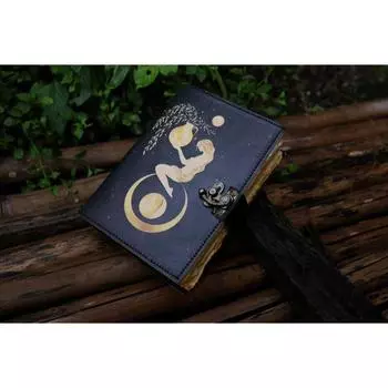 Кожаный журнал Sun Moon для мужчин и женщин из антикварной бумаги ручной работы с декольным краем и винтажным рисунком 7 x 5 in чёрный