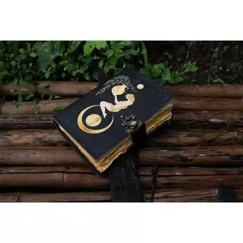 Кожаный журнал Sun Moon для мужчин и женщин из антикварной бумаги ручной работы с декольным краем и винтажным рисунком 7 x 5 in чёрный