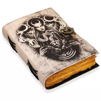 Кожаный журнал, Тройная Богиня Луны, Журналы для взрослых, кожаный журнал с цветной печатью, книга теней, кожаный гримуар, защитный символ 7 x 5 in