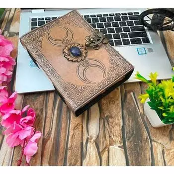 Кожаный журнал «Тройная луна» ручной работы Журнал «Книга теней», журнал «Гримуар» 7 x 5 in коричневый