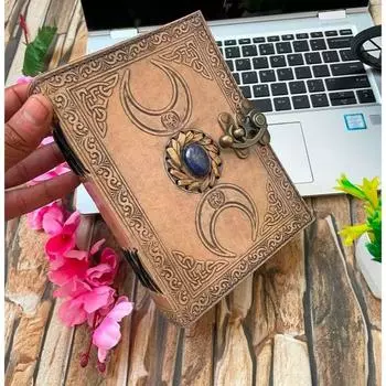 Кожаный журнал «Тройная луна» ручной работы Журнал «Книга теней», журнал «Гримуар» 7 x 5 in коричневый