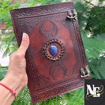 Кожаный журнал «Тройная лунная богиня», кожаный журнал «Средневековая богиня», подарок «Гримуар», нелинованный бумажный журнал 8 x 6 in коричневый