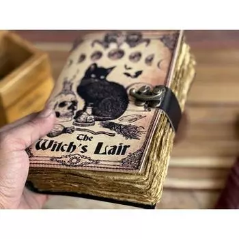 Кожаный журнал Волшебник заклинаний Кошачья книга Пустая тетрадь магии Книга теней Викканская языческая гримуарная книга для путешествий Зарисовка 7 x 5 in