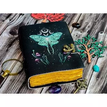Кожаный журнал Волшебник заклинаний Кошачья книга Пустой блокнот Книга теней Викканский языческий гримуар книга для путешествий Зарисовка лучший подарок 7 x 5 in чёрный