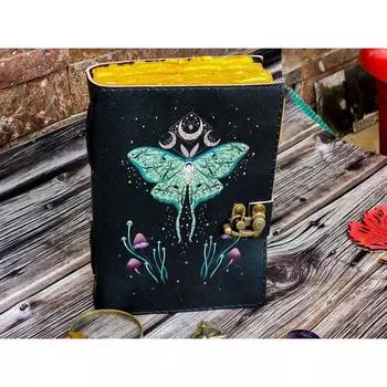 Кожаный журнал Волшебник заклинаний Кошачья книга Пустой блокнот Книга теней Викканский языческий гримуар книга для путешествий Зарисовка лучший подарок 7 x 5 in чёрный