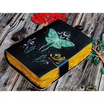 Кожаный журнал Волшебник заклинаний Кошачья книга Пустой блокнот Книга теней Викканский языческий гримуар книга для путешествий Зарисовка лучший подарок 7 x 5 in чёрный