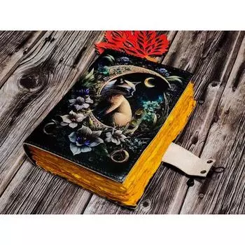 Кожаный журнал Волшебник заклинаний Кошачья книга Пустая тетрадь магии Книга теней Викканский языческий гримуар книга для путешествий Зарисовка лучший подарок 7 x 5 in чёрный