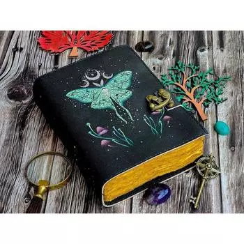 Кожаный журнал Волшебник заклинаний Кошачья книга Пустой блокнот Книга теней Виккан 7 x 5 in чёрный