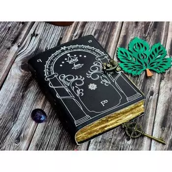 Кожаный журнал, Врата Дурина, Толкин Властелин колец, Подарок для него, подарок для нее, Книга теней, фэнтези-журнал, свадебная книга пожеланий 7 x 5 in