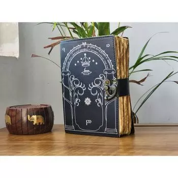 Кожаный журнал, Врата Дурина, Толкин Властелин колец, Подарок для него, подарок для нее, Книга теней, фэнтези-журнал, свадебная книга пожеланий 7 x 5 in