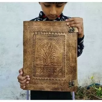 Кожаный журнал-записная книжка-дневник «Древо жизни» с тиснением в обложке, пустая книга ручной работы 13 x 10 in коричневый