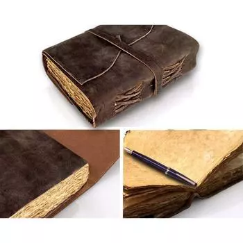 Кожаный журнал - Журнал в кожаном переплете - Антикварная бумага ручной работы с краями Deckle Edge - Кожаный альбом для рисования - Журнал Книги теней 7 x 5 in коричневый