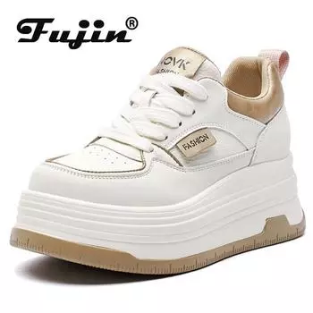 Козной 6 см коровья натуральная кожа женские туфли на шнуровке вулканизированные массивные кроссовки женские на платформе танкетке модные кроссовки 34 белый