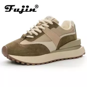 Koznoy 4,5 см из свиной кожи, синтетические высококачественные брендовые удобные лоферы на платформе на плоской подошве, модные вулканизированные массивные кроссовки, женская обувь из кожи 35 бежевый