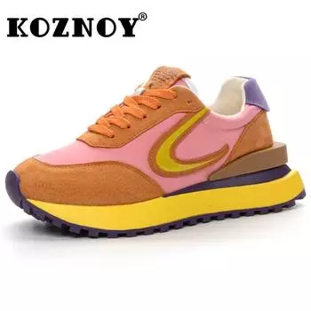 Koznoy 4,5 см, синтетические вулканизированные кроссовки из свиной кожи, массивные кроссовки, женская обувь, кожаные брендовые удобные лоферы на платформе, модные туфли на плоской подошве 35 зелёный