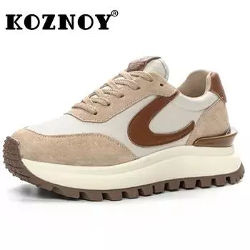 Koznoy 4,5 см, синтетические высококачественные брендовые удобные лоферы на платформе из свиной кожи на плоской подошве, модные кожаные массивные кроссовки из вулканизированной кожи, женская обувь 35 кофейный