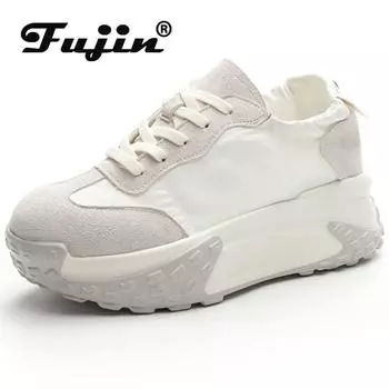 Koznoy 7 см джинсовая ткань замша натуральная кожа разноцветные балетки удобные дышащие женские кроссовки на толстой подошве летняя обувь 33 бежевый