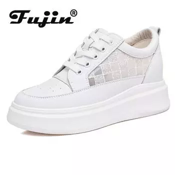 Koznoy 7 см из натуральной кожи с воздушной сеткой, дышащие кроссовки на танкетке, массивные кроссовки, летние женские летние вулканизированные туфли на шнуровке 33 белый