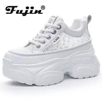 Koznoy 8 см, удобные женские кроссовки из натуральной кожи на массивной сетке, ботильоны, летняя дышащая обувь на танкетке на плоской подошве 34