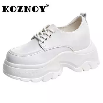 Koznoy 9,5 см, массивные кроссовки из натуральной кожи, осенние туфли-лодочки на толстой подошве, весенние женские модные женские туфли на танкетке на платформе, вулканизированная обувь 33