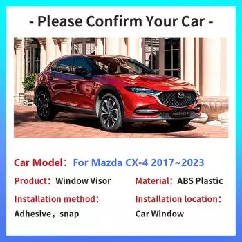 Козырек для окна Mazda CX-4 CX4 2017~2024 Защита от солнца и дождя Дефлектор боковых окон Автомобильные навесы Укрытия Вентиляционный люк Дымоход Аксессуары прозрачный
