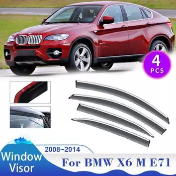 Козырек на окно для BMW X6 M E71 Hybrid E72 2008~2014 Боковая вентиляционная крышка дымохода Навесы Укрытия для автомобиля Солнцезащитный козырек от дождя Внешние аксессуары прозрачный