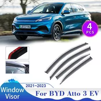 Козырек на окно для BYD Atto 3 EV 2024~2024 Боковые окна автомобиля Дефлекторы Солнцезащитные щитки от дождя Вентиляционные щитки Дымозащитные тенты Навесы Аксессуары прозрачный