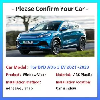 Козырек на окно для BYD Atto 3 EV 2024~2024 Боковые окна автомобиля Дефлекторы Солнцезащитные щитки от дождя Вентиляционные щитки Дымозащитные тенты Навесы Аксессуары прозрачный