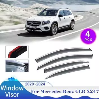 Козырек на окно для Mercedes-Benz GLB X247 180 200 250 2020~2024 дефлектор дыма защитные крышки солнцезащитный щиток от дождя автомобильные внешние аксессуары прозрачный