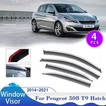 Козырек на окно для Peugeot 308 T9 MK2 Hatchback 2014~2024 Боковые дефлекторы для автомобиля Дымоотражатели Солнцезащитные щитки от дождя Внешние аксессуары прозрачный