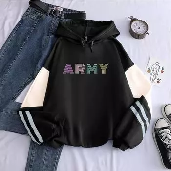 Kpop Army Hoodies Women Street Fashion Популярные мягкие флисовые толстовки Одежда с длинными рукавами Оверсайз Удобная уличная одежда S