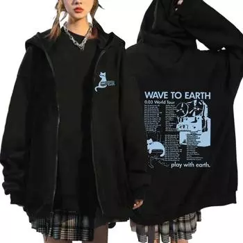 Kpop Band Wave To Earth Cat 0.03 World Tour Толстовка с капюшоном на молнии для мужчин и женщин в стиле ретро Harajuku Модный пуловер с капюшоном Пальто Уличная одежда S