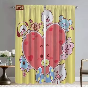 Kpop-BT21s Оконная занавеска для комнаты, 2 панели, домашний интерьер, занавески, украшение на Хэллоуин, перегородка, тюль для спальни, гостиной, камеры W50xH70cmx2pcs-CL