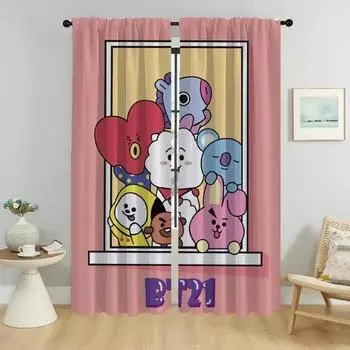 Kpop-BT-21 Тюль для спальни Шторы для гостиной Шторы для домашнего интерьера Шторы 2 шт. Разделительные жалюзи Кухня Затемнение W50xH70cmx2pcs-CL