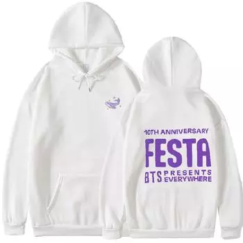 Kpop FESTA с капюшоном для празднования 10-летия повсюду одинаковый свитер с принтом, пальто с бриллиантами, хлопковый пуловер большого размера Y2K с капюшоном XXL