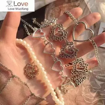 Kpop Heart Chain Choker Ожерелье для женщин Ошейник Готические ожерелья Эстетические украшения Рождественская вечеринка Девушка Хэллоуин Новый Chocker