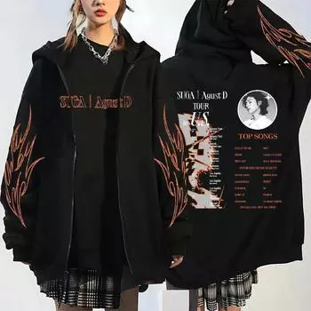 Kpop молодежная группа Suga Agustd Concert D Day молния большой размер модный свитшот Printedzip тот же стиль, что и у артиста одежда XS