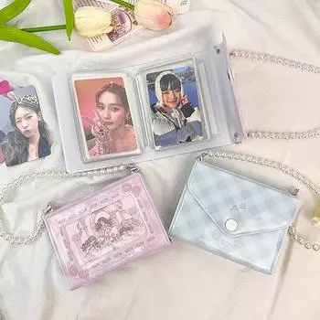 Kpop Photocard Holder Idol Picture Collect Book Cute Mini Photo Album Pearl Chain Kawaii Polaroid Card Holder Diy Photo Storage A1