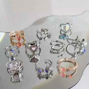 Kpop ретро готическое серебряное металлическое кольцо в форме сердца для женщин и девочек, винтажные открытые кольца с кристаллами Y2k, кольца с геометрической формой в стиле панк, ювелирные изделия для вечеринок